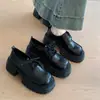 Mocasines de Estilo Británico con Suela Gruesa para Mujer, Zapatos Pequeños de Cuero Negros con Cordones, Zapatos de Una Sola Pieza Versátiles Retro que Aumentan la Altura, Zapatos para Mujer para Ir al Trabajo, Versátiles