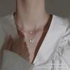 Colar de Aço Titânio para Mulheres com Contas de Calcedônia Preta e Corrente Clavicular de Pérola, Estilo Minimalista de Verão de Alto Nível, Corrente de Pescoço Nicho de Luxo Leve
