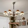 Lustre de escada estilo meados do século com bordas de renda vintage, estilo creme wabi-sabi, pingente longo oco estilo loft duplex para villa, ferro