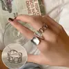 Anel Envolvente Geométrico de Borda Larga para Mulheres, Acabamento Fosco, Anel Aberto Doce e Elegante, Anel Criativo Único para Dedo Indicador