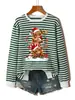 Amazon eBay site independente casual fofo feminino três vacas de Natal empilhadas alto outono e inverno moletom listrado comércio exterior