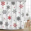Exclusivo transfronteiriço: Cortina de chuveiro de banheiro com padrão de floco de neve de Natal colorido, não requer perfuração, vem com 12 ganchos