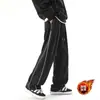 Calças masculinas de corte reto, plus size, adequadas para primavera e outono, estilo solto e casual, forradas com fleece e espessadas, perna larga, calças esportivas, calças de moletom da moda