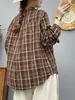Camisa xadrez de algodão puro, de manga longa, com duas camadas de gaze, modelagem solta, para mulheres, outono, vintage, casual, versátil, modeladora