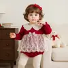 Romper de Encaje de Lujo Estilo Ins Nuevo de Primavera para Niña Pequeña, Atuendo de Año Nuevo, Romper Vestido Formal para 100 Días y Primer Cumpleaños