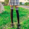 Calcetines Altos de Primavera y Otoño hasta la Rodilla para Estudiantes, Medias Moldeadoras hasta Medio Muslo Antidesgarros y Duraderas, Calcetines de Rayas para Mujer