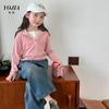 Camiseta de manga comprida YOJIA para meninas primavera 2025 nova coreana falsa de duas peças roupa infantil top roupa infantil com capuz
