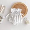 Macacão Princesa Bordado Floral com Laço para Bebês Meninas, Roupa Fina Sem Mangas para Engatinhar, Classe a