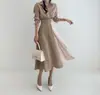 Chic Coreano Primavera Estilo Francés Lujo Ligero Moda Elegante y con Estilo Color de Nicho Bloqueo de Color Ceñidor de Cintura Adelgazante Vestido Camisa