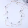 Colar de Pérolas Dupla Camada/Corrente para Suéter Elegante e Simples para Mulheres
