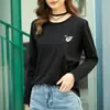 Camiseta Blanca de Manga Larga de Gama Alta para Mujer Algodón Puro 2025 Nuevo Principios de Otoño Estilo Coreano Holgada Estilo Perezoso Camiseta Interior Superior