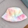 Sombrero de Pescador para Mujer de Otoño e Invierno Tie-Dye Color Arcoíris Felpa Moda de Invierno Sombrero Cálido Venta al por Mayor Ala Ancha