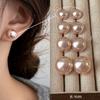 Más fáciles para combinar el mismo estilo de Match Blogger Pendientes de Perlas Rosadas Shijia Redondos Aguja de Plata Esterlina S925 Pendientes Clips para Orejas Estilo Ins para Mujer