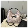 Bolsa Balde Doce Bolsa Feminina 2025 Nova Bolsa de Ombro com Laço de Verão Literária Casual Bolsa Tote Portátil