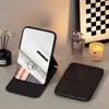 Espejo de Maquillaje Plegable, Espejo de Escritorio, Espejo de Mano Portátil Estilo Ins, Espejo de Tocador Pequeño, Espejo Mini de Cuero de PU