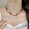 Colar de Flor com Contas Coloridas Estilo Doce Menina Gargantilha Retrô Design de Nicho Versátil Corrente para Clavícula Corrente de Pescoço Atacado