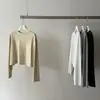 Camiseta Básica de Algodón para Mujer, Ajustada, Casual, de Color Sólido, Manga Corta y Larga, Versátil, Cuello Redondo, para Principios de Otoño