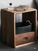 Gabinete de Celosía de Madera Maciza de Combinación Libre Nogal Negro Esquina Redondeada Librero Mesa Lateral Minimalista Moderna Sala de Estar Mesa de Noche Dormitorio