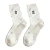 Meias Cartoon Estilo Japonês para Mulheres, Meias de Cano Médio, Meias de Algodão para Primavera e Outono, Meias Slouch Bordadas da Moda para Mulheres, Adequadas para Sapatos Birkenstock, Meias Longas