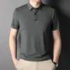 Camisa polo masculina sem costura de verão, manga curta, nova, seda gelada, stretch, para meia-idade, negócios, gola polo, camiseta