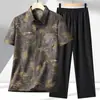 Camisa Casual Masculina de Manga Curta com Lapela Estampada Moda Verão 2026 Solta Versátil Top Estilo Chinês Conjunto
