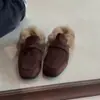 Mocasines sin cordones de punta cuadrada estilo Maillard relajado para mujer, Otoño/Invierno 2026, Zapatos nuevos con forro de felpa
