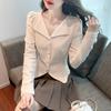 Camisa Feminina Manga Longa Gola V Estilo Francês 2024 Início da Primavera Nova Única Chique Top Curto Estilo Oeste Camisa Carabina