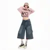 Jeans de Mezclilla Cortos Estilo Ropa de Trabajo Súper Populares para Mujer, Nuevos Pantalones de Verano de Cintura Alta Holgados Adelgazantes Rectos de Pierna Ancha, Disponibles para Dropshipping