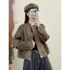 Colección de otoño 2026: chaqueta corta retro de gamuza sintética para mujer, estilo nuevo con cuello alto, top holgado y casual