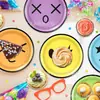 Bp037 Pratos de Papel com Expressão de Rosto Sorridente para Festas de Feriado, Louça para 8 Pessoas, Pratos de Papel Decorativos Descartáveis