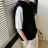 Colete Cardigan Tricotado de Lã Pura para Mulheres, Com Capuz, Caimento Solto, Elegante, Casual, Sem Mangas, Com Zíper, Para Camadas, Estilo de Trabalho