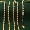 Cadena retorcida de acero inoxidable chapada en oro de 18 quilates, Cadena unisex de acero de titanio estilo hip-hop que no se decolora, Collar para parejas