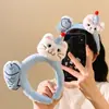 Nueva Banda para la Cabeza Lavado Facial Gatito Cara Cereza Roja de Mezclilla Linda y Dulce Corazón de Niña Banda de Felpa de Dibujos Animados Accesorios para el Cabello