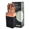 Conjunto de Facas com Cabo à Prova de Mofo com Textura de Madeira Processada e Personalizada Conjunto de 7 Peças com Base Faca de Cozinha de Aço Inoxidável para Venda Transfronteiriça Faca do Chef