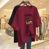 Camiseta de Manga Corta Estilo Nuevo Comercio Exterior 2026 para Mujer, Holgada Talla Grande, Adelgazante, Cubre Vientre, Top Estampado de Media Manga