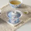 Tigela de Cerâmica com Tampa para Uso Doméstico com Escultura em Tinta, Design de Janela Pintado à Mão em Argila, Padrão de Ameixa da Neve, Xícara de Chá de Parede Fina para Preparar Chá
