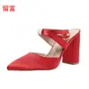 Liu Fu Novos Europeus e Americanos Ponto Apontado Moda Comércio Exterior Tamanho Grande Salto Alto Sapatos Femininos Tira no Tornozelo Fivela Sandálias Femininas