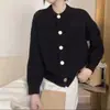 Cardigan Suéter de Tricô Cor Sólida de Botão Único Estilo Coreano 2025, Casual Solto Gola Redonda Primavera, Outono, Inverno Manga Longa