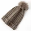 Gorro 100% cachemir puro, gorro de invierno tejido para adultos, con pompón de piel sintética, diseño que cubre las orejas y tejido de canalé cálido. Disponible en estilos para hombre y mujer