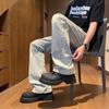 Calça Jeans Branca Lavada para Homem, Calça Flare de Perna Larga Fina de Verão, Calça Casual Slim Fit