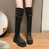 Botas de suela gruesa y tacón robusto para otoño e invierno, diseño de pierna ancha, nuevo estilo 2026, botas largas hasta la rodilla, botas altas para mujer, con diseño de doblez