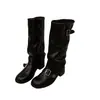 Botas de salto alto, estilo retrô, de cano até o tornozelo, marrons, botas de montaria de cano longo, sapatos femininos, nova coleção outono/inverno 2024, botas de comprimento médio