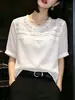 Una Sueño de Vida Flotante Camisa de Manga Corta con Parches de Encaje Pesado Estilo Coreano Temperamento Holgada Cuello Redondo Top para Mujer Verano Nueva Llegada