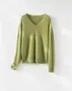 Suéter de punto de cuello en V para mujer, de cachemir cepillado de peso pesado, 28 hilos, lana, seda de morera, suéter pullover de color sólido para otoño/invierno 26