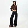 Pantalones de Mezclilla Versátiles de Pierna Recta, Ajustados, Adelgazantes, Doble Botón, Estilo Retro Americano Elástico Acampanado, Color Original, Transfronterizos 2026