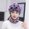 Sombrero femenino de otoño e invierno cálido que combina con todo, gorro de piel de conejo Rex, gorro de piel para madres de mediana edad y mayores, orejeras, bufanda, traje