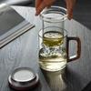 Atacado do Fabricante Xícara de Chá com Cabo de Madeira, Xícara de Chá de Vidro Resistente ao Calor, Conjunto de Xícaras de Três Peças, Xícara com Separação de Água e Chá para Uso no Escritório e em Casa, Copo de Vidro