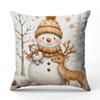 Nueva Funda de Almohada Navideña de Muñeco de Nieve Blanco Lino Transfronterizo Impreso Funda de Almohada Decorativa para Habitación Festiva Sofá