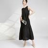 Vestido Negro Largo de Alta Gama Falda Plisada Ropa de Verano para Mujer Miyake sin Mangas Falda Capullo de Flor Talla Grande de por Vida Ropa de Mujer