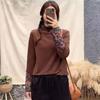 Camisa de terciopelo de doble cara para mujer, estilo étnico bordado vintage, cálida, de manga larga y cuello medio alto, para otoño e invierno.